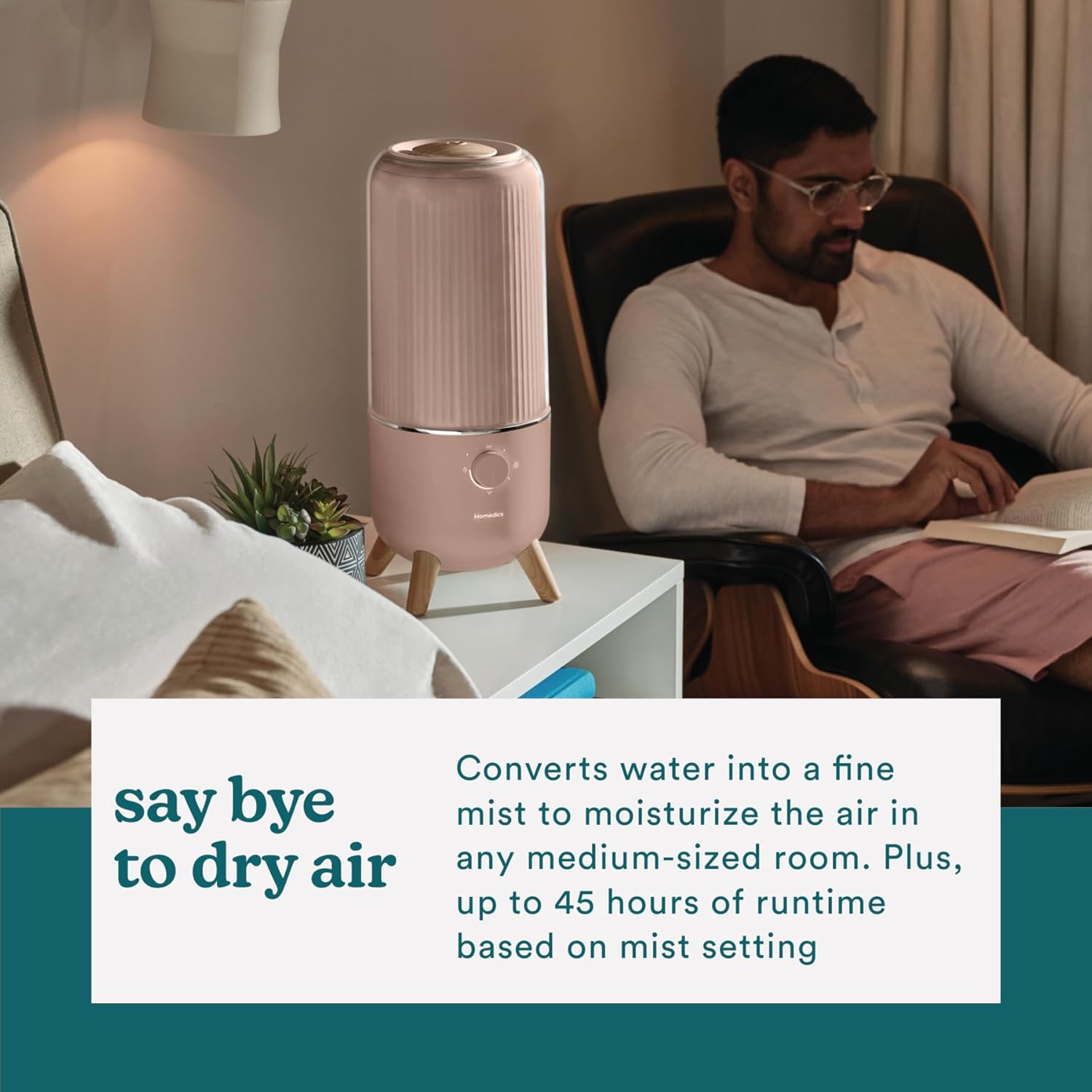 Homedics Humidificador ultrasónico, dormitorios y oficinas en casa, tanque de 0.97 galones, tiempo de funcionamiento de 45 horas, niebla fría