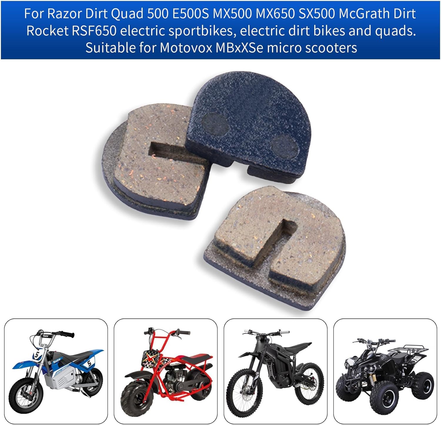 Pastillas de freno redondeadas para Razor Dirt Quad 500 E500S MX500 MX650 SX500 McGrath Dirt Rocket RSF650 motos deportivas eléctricas, motos de