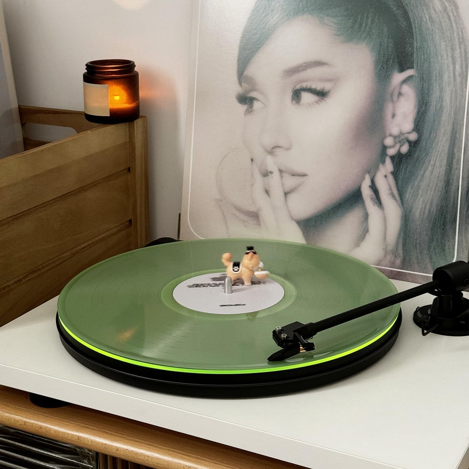 Alfombrilla para tocadiscos para tocadiscos, tapete de vinilo acrílico Greenlit para tocadiscos, antiestático, más apretado y bajo definido, verde