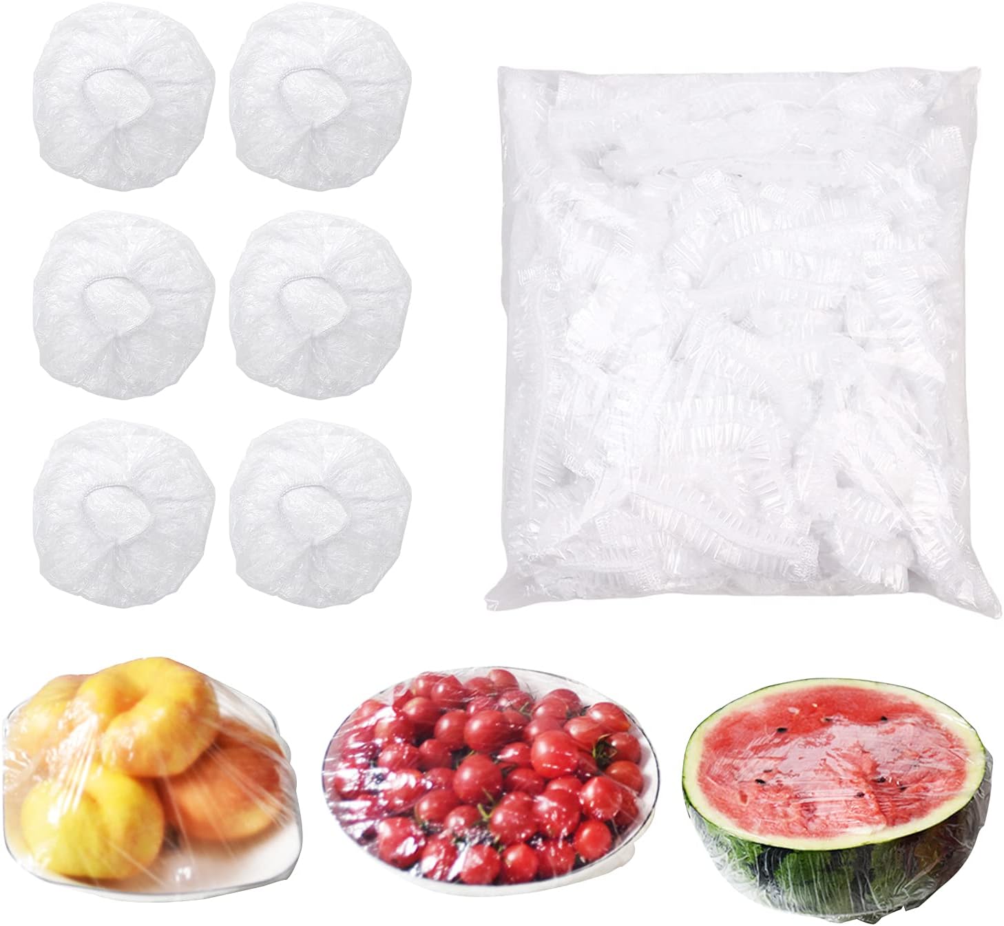100 fundas elásticas reutilizables para almacenamiento de alimentos, cubiertas de plástico transparentes para platos de comida al aire libre