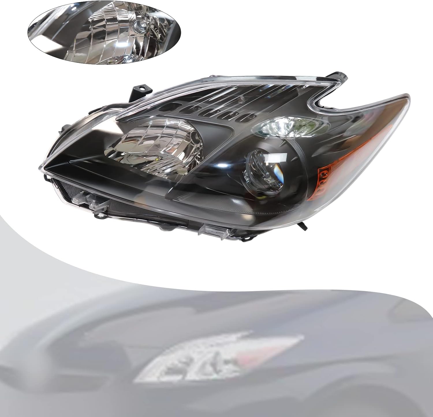 Fetcoi Lámpara halógena negra para faros delanteros, lado izquierdo del conductor, repuesto para Prius 2010-2011, 8117047212, 8113047212, TO2518122,
