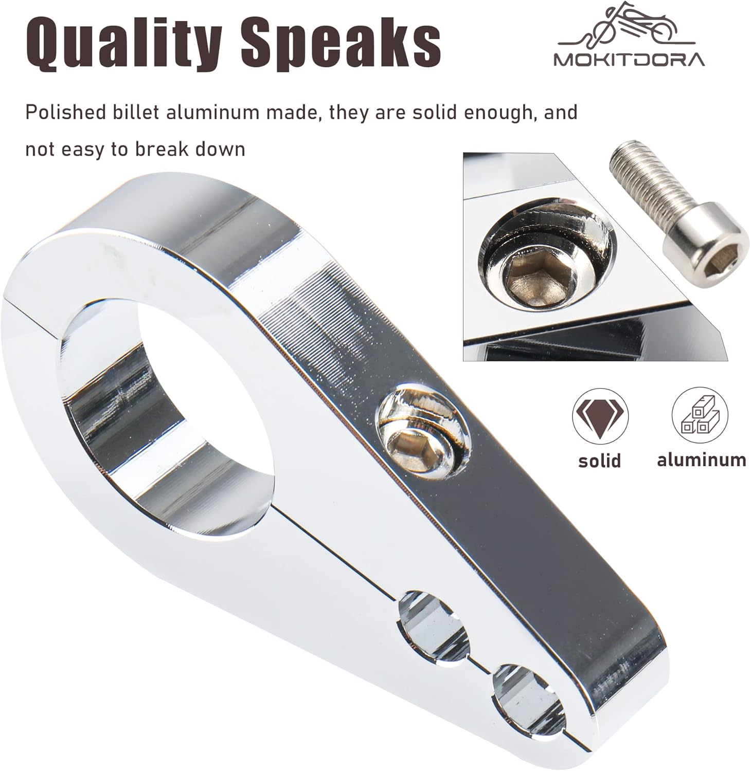 MokitDora 1″ Manillar o Marco Doble Agujero Acelerador Embrague Cable Freno Línea Abrazadera Universal para Harley, Cromo