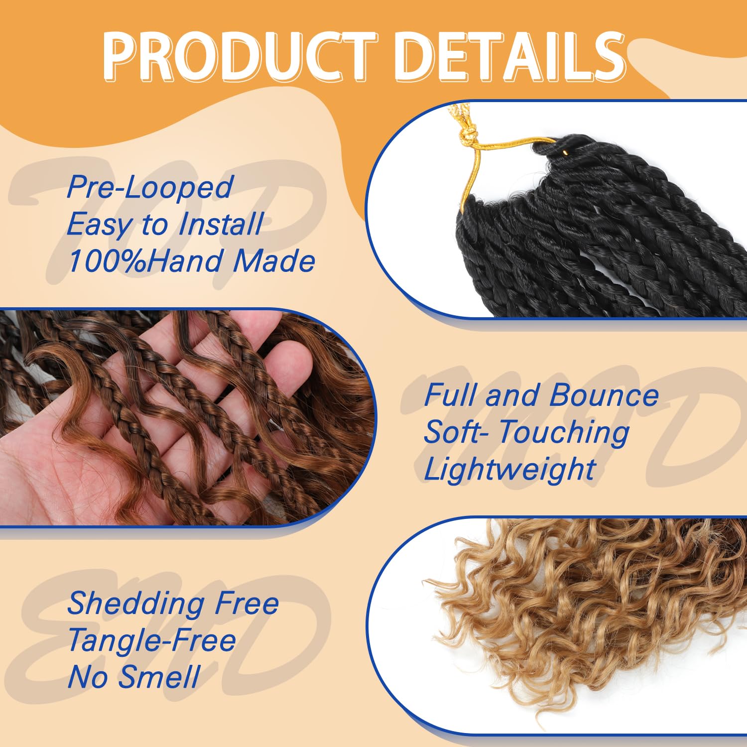 Goddess Box – Trenzas de ganchillo con puntas rizadas de 14 pulgadas, paquete de 8 paquetes, extensiones de cabello sintético preanudado para