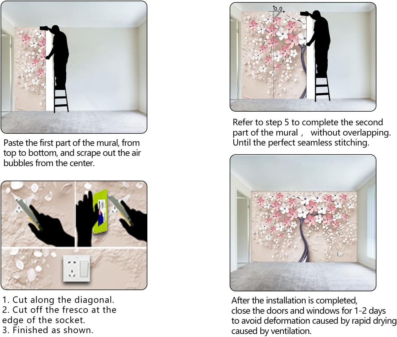 Mural en relieve 3D con diseño de flores rosas y árboles, para dormitorio, decoración de habitación, sala de estar, fondo de televisión, mural de