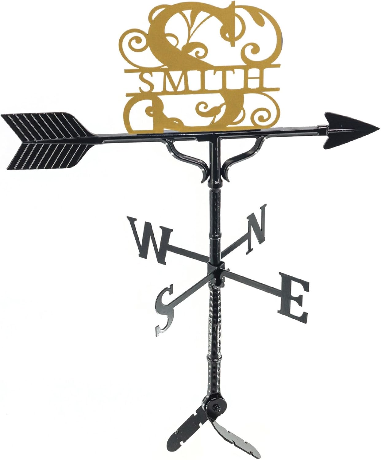 Veleta personalizada con monograma – Letrero de nombre de metal – Decoración al aire libre – Soporte de techo incluido – Metal fundido – Fácil de