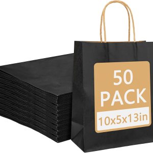 Moretoes 50 bolsas de regalo negras de 10 x 5 x 13 pulgadas, bolsas de papel kraft con asas a granel, bolsas de compras, bolsas de venta al por Moretoes 50 bolsas de regalo negras de 10 x 5 x 13 pulgadas, bolsas de papel kraft con asas a granel, bolsas de compras, bolsas de venta al por