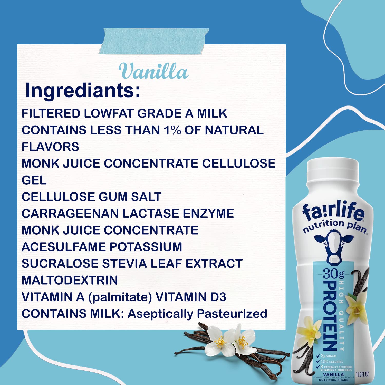 Fairlife Nutrition – Batidos de proteínas  Paquete de 12  1.06 oz de proteína, bajo en azúcar, sin lactosa  Deliciosos sabores de vainilla,