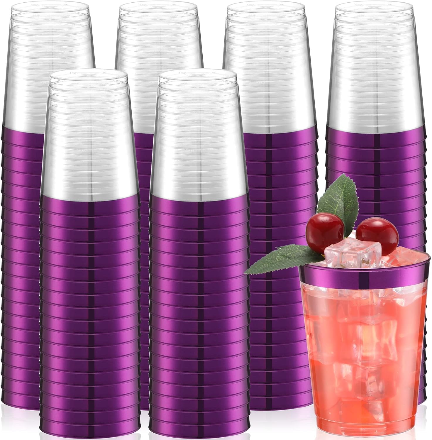 Gerrii 100 vasos de plástico transparente de 10 onzas, vasos de plástico con bordes, vasos desechables elegantes para fiestas, para bodas, día de