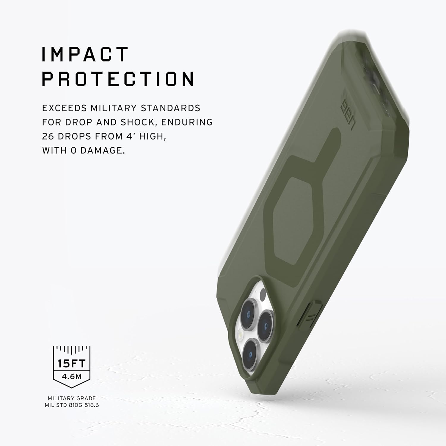 URBAN ARMOR GEAR UAG – Funda compatible con iPhone 15 Pro Max de 6.7 pulgadas, Essential Armor Olive Drab, imán integrado compatible con carga