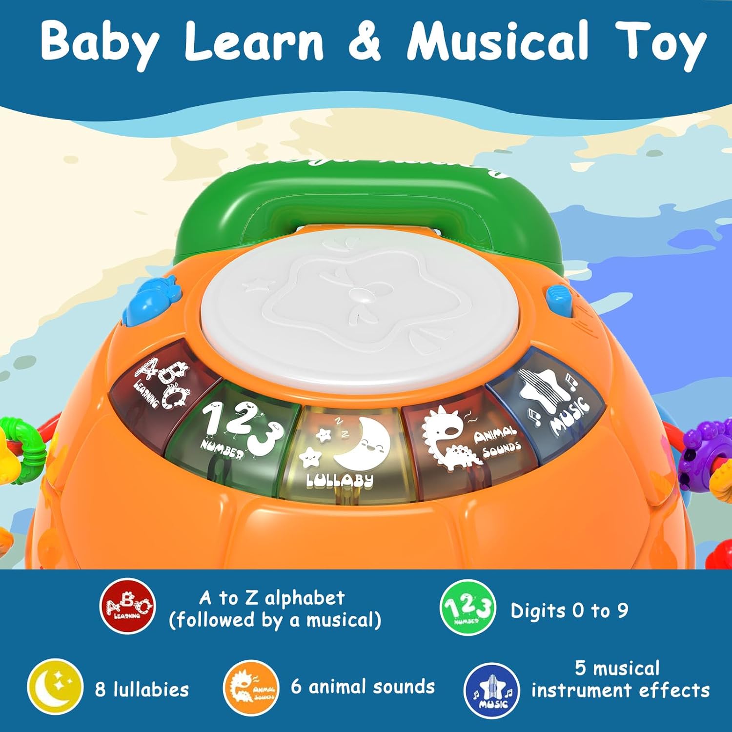 Ussybaby Juguetes para bebés de 6 a 12 meses, juguetes musicales para bebés de 12 a 18 meses, juguete de tambor de mano para teléfono, juguetes para