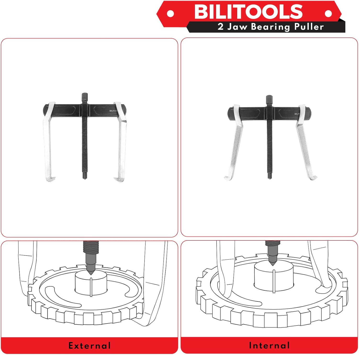 BILITOOLS Extractor de engranajes de 2 mordazas de 3 “, externo interno para la extracción de poleas Volantes rodamientos y engranajes