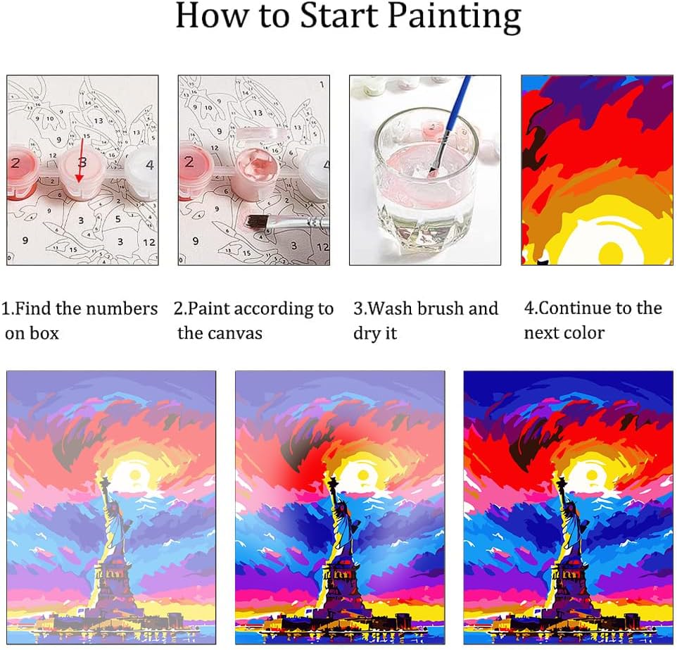 6 paquetes de pintura abstracta por números para adultos, kit de pintura acrílica fácil de paisaje por números para adultos principiantes, kits de