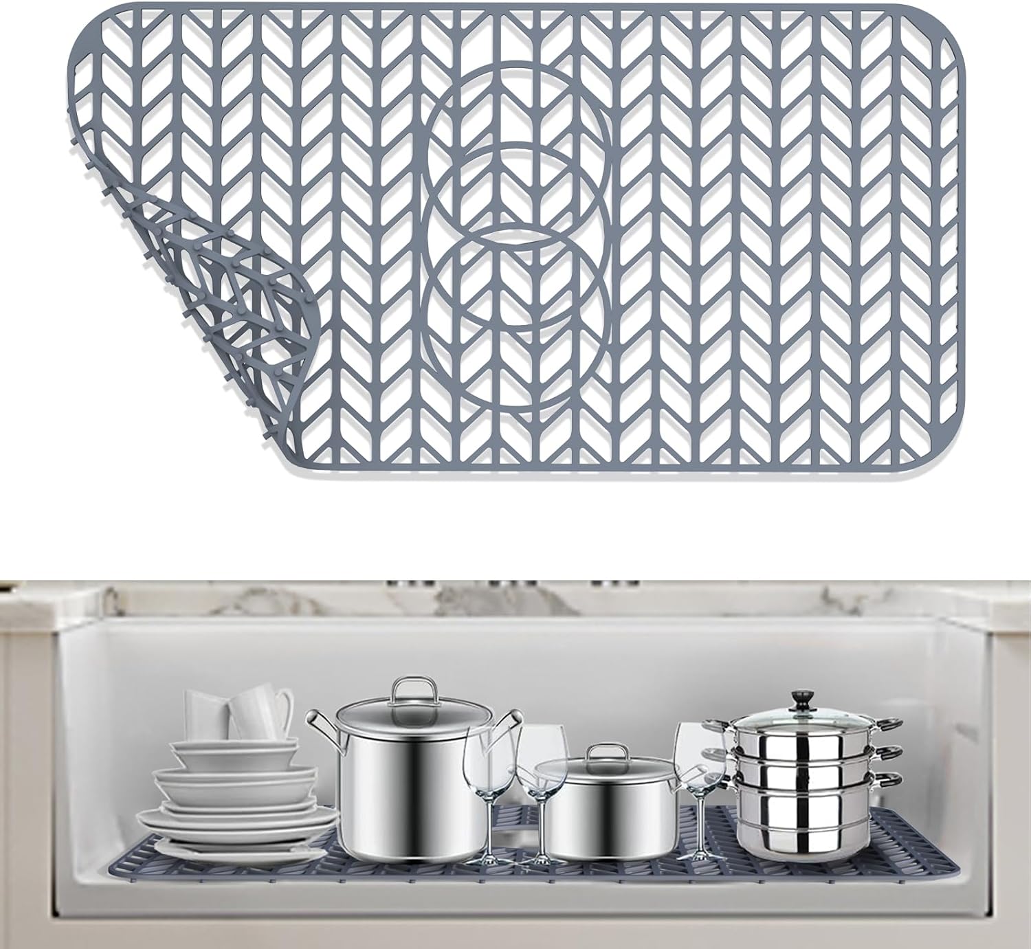 AWOKE Protectores de fregadero para fregadero de cocina, alfombrilla de fregadero de 24 x 12.5 pulgadas, resistente al calor, alfombrilla de