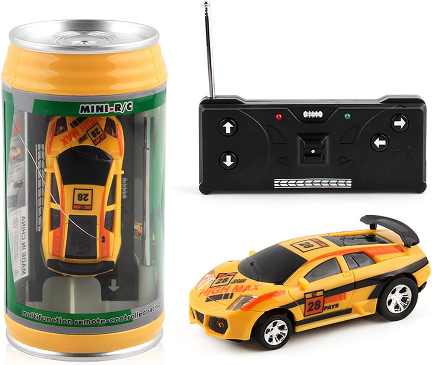 1 juego de autos a control remoto con barricadas de carreteras, mini latas de control remoto, diseño creativo de simulación de carreras de juguete