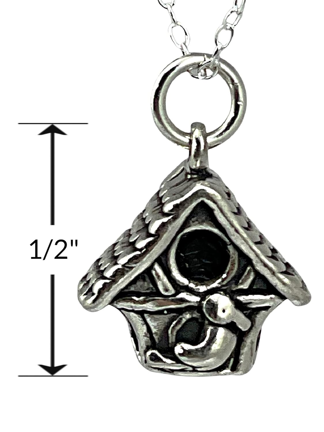 Sterling Silver Bird House Nest Home Nature 3D Charm Necklace, 18″