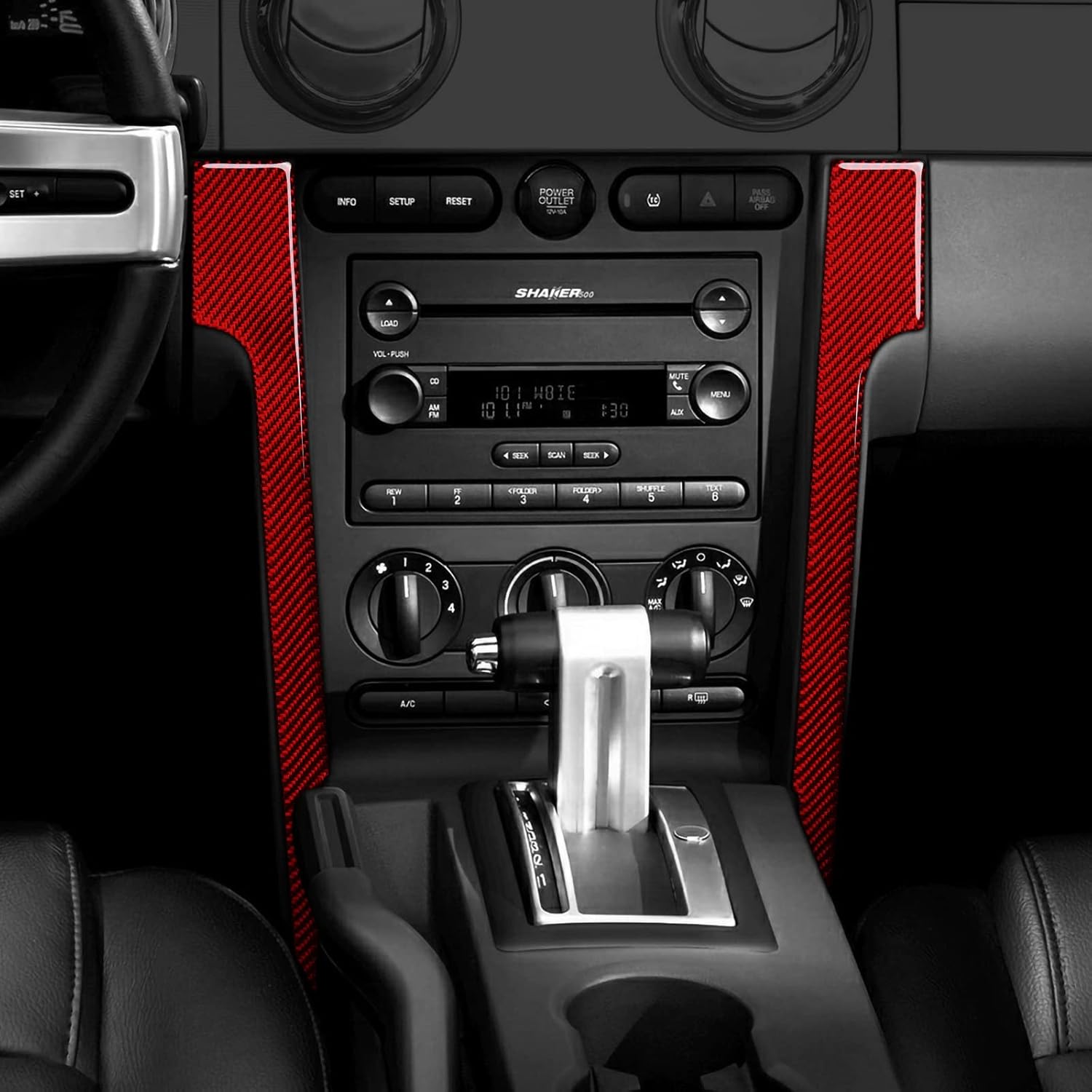 Adhesivo de fibra de carbono para coche izquierda de radio AC consola interior cubierta para Ford Mustang 2005 2006 2007 2008 2009 Accesorios