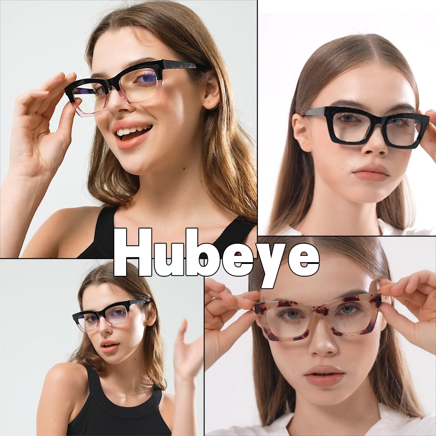 Hubeye 5 pares de anteojos de lectura cuadrados estilo Oprah para mujeres y hombres, bloqueo de luz azul, lectores de computadora con funda de cuero