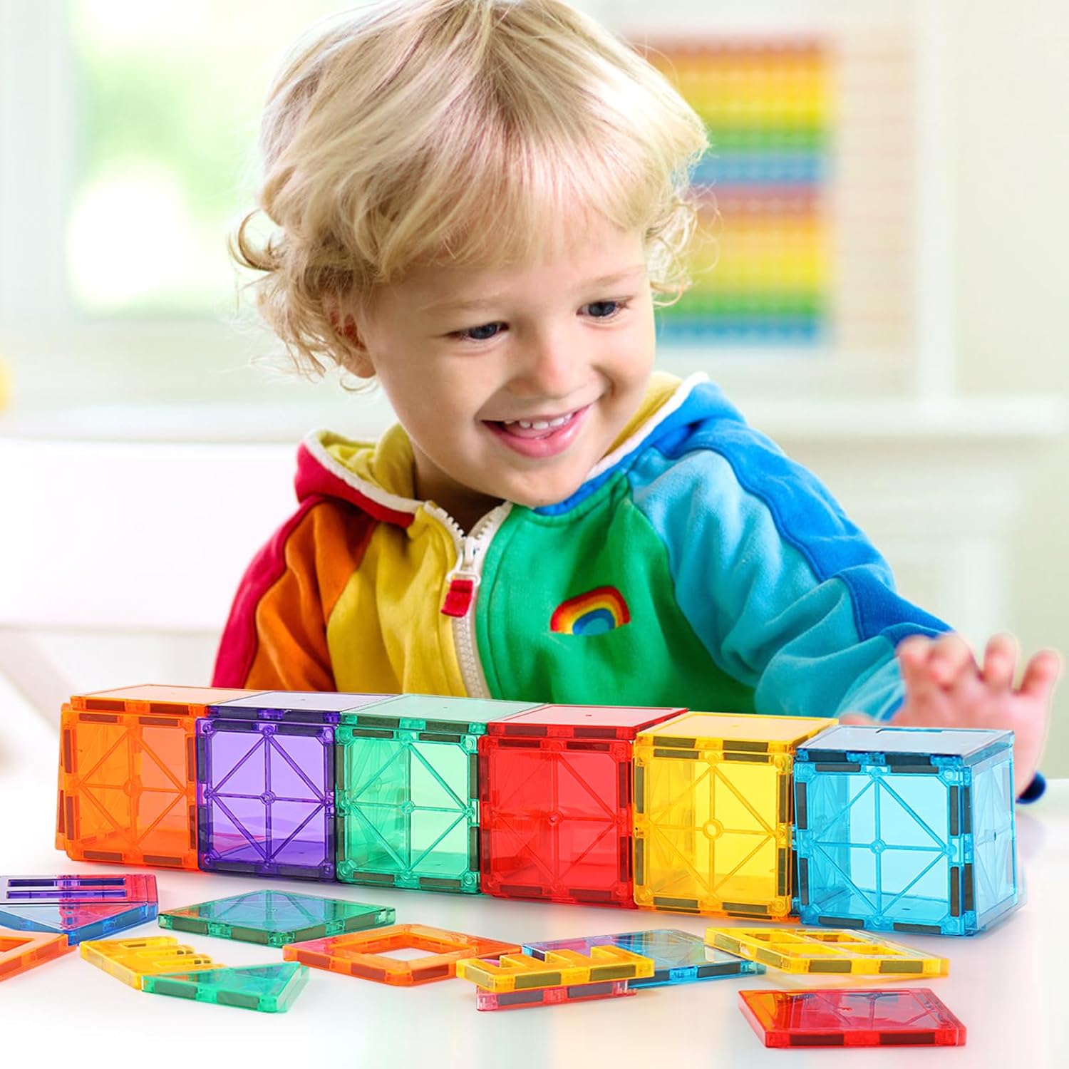 Azulejos magnéticos, juego de 42 piezas de azulejos magnéticos, juego de juguetes magnéticos para niños y niñas, juguete Montessori de aprendizaje