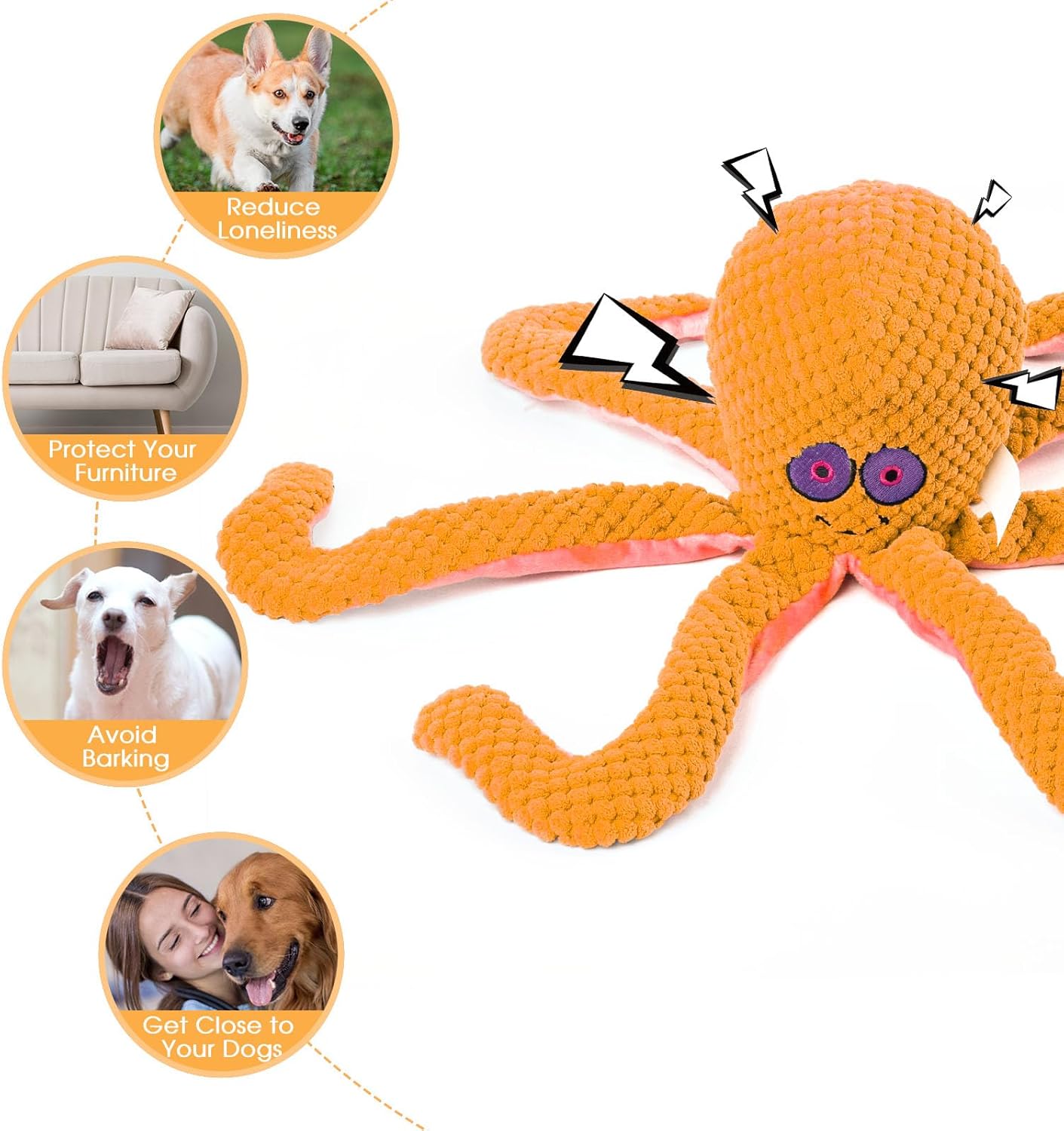 Juguetes chirriantes para perros, juguetes de peluche arrugados para perros grandes, medianos y pequeños, juguetes masticables duraderos de pulpo