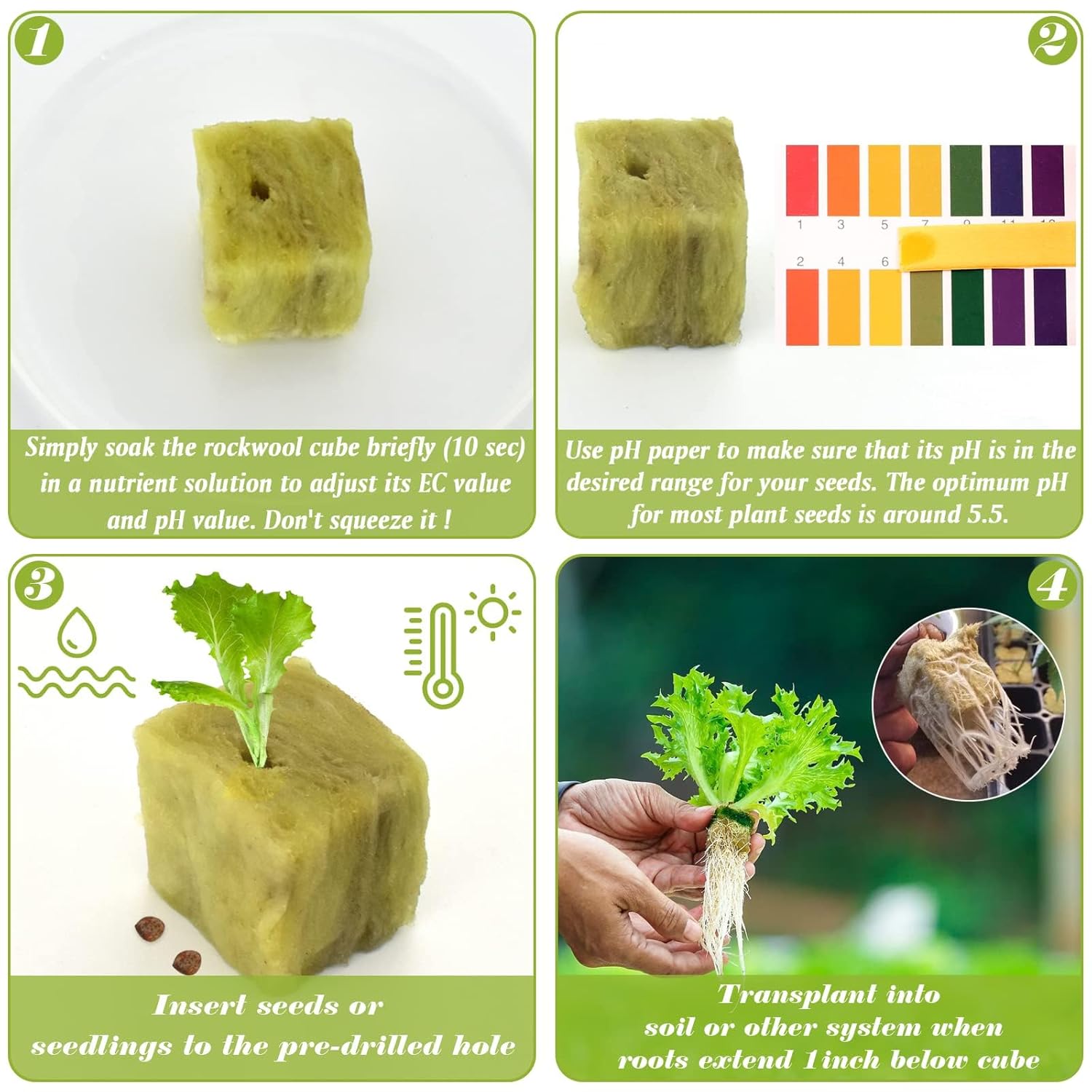 Halatool Cubos de lana de roca de 2 pulgadas para jardín, cubos de cultivo de lana de roca, tapones para cultivo hidropónico, sin suelo, esquejes,