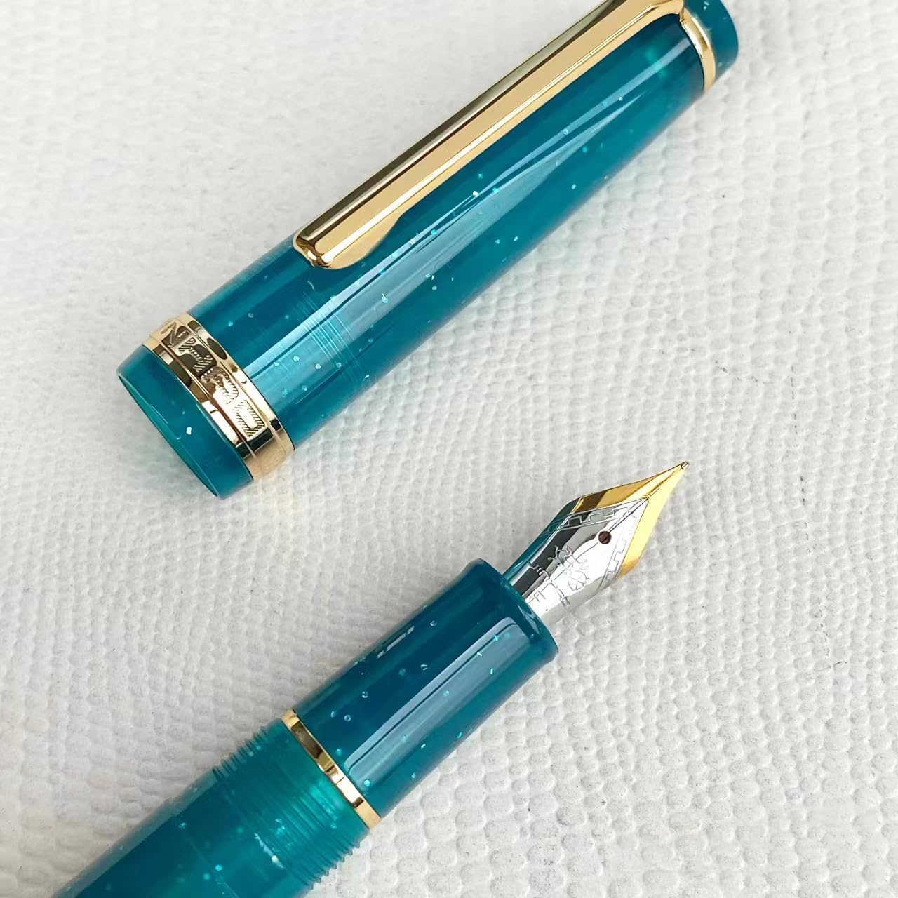 JinHao 82 – Pluma estilográfica transparente, mezclada, colorida, fluorescencia, acrílico, punta fina, oro, con juego de convertidor de tinta, 4