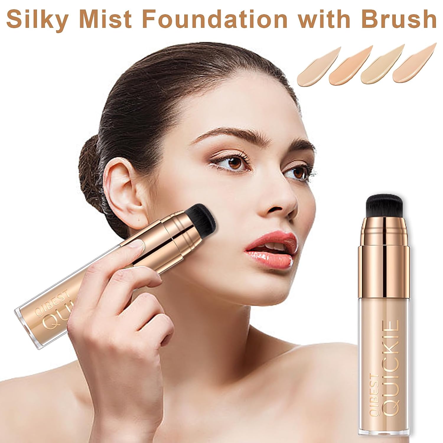 Juego de base sedosa con brocha de maquillaje suave, fórmula transpirable, ligera, hidratante, base de cobertura completa para un maquillaje
