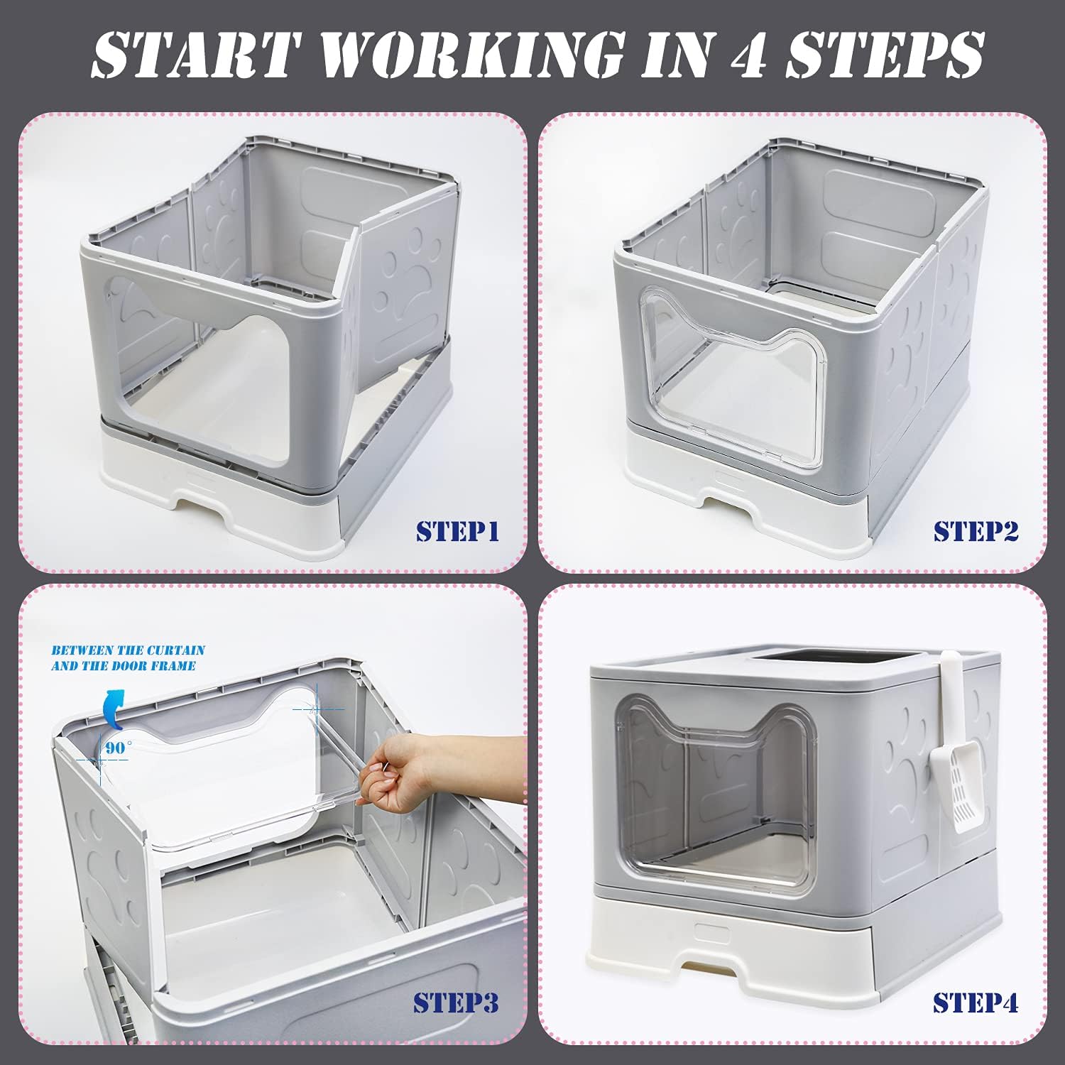 Naivees Caja de arena grande para gatos plegable con tapa de entrada superior, sin olor, fácil de limpiar con pala