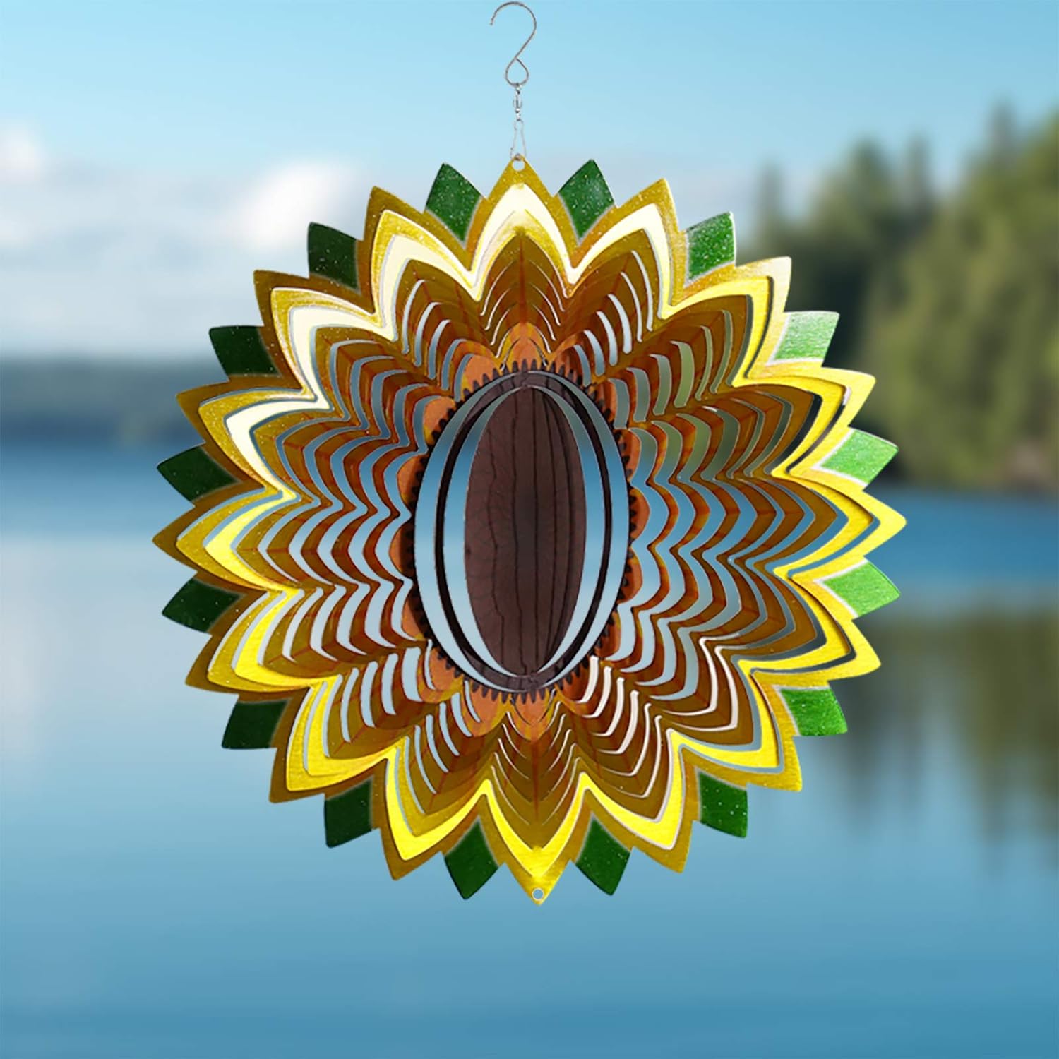 Molinillo de viento para patio, decoración de jardín, esculturas de metal de acero inoxidable 3D, girasol, cinético colgante, decoración de patio