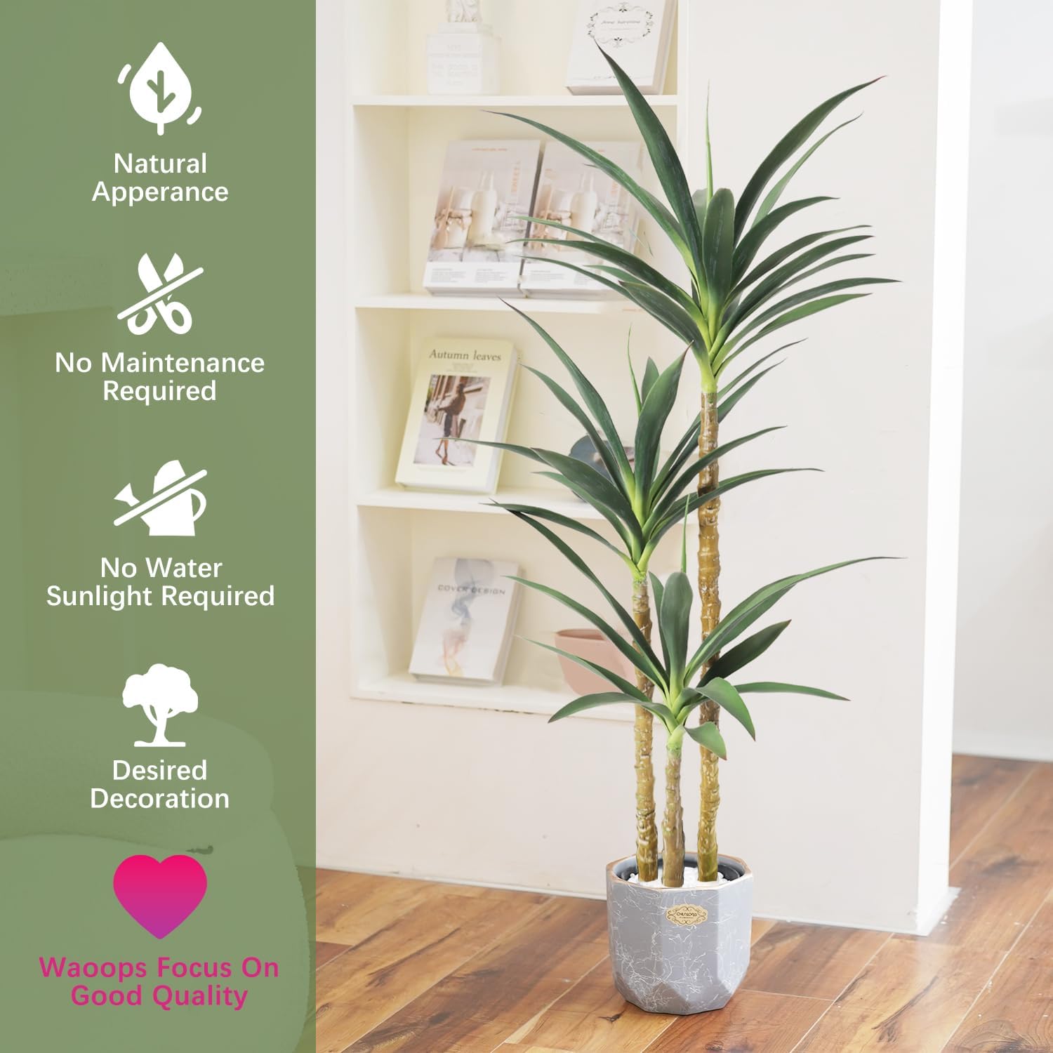 Árbol artificial de agave artificial de 4.7 pies con 3 cabezas en maceta de plástico, árbol falso para decoración del hogar, decoración de oficina