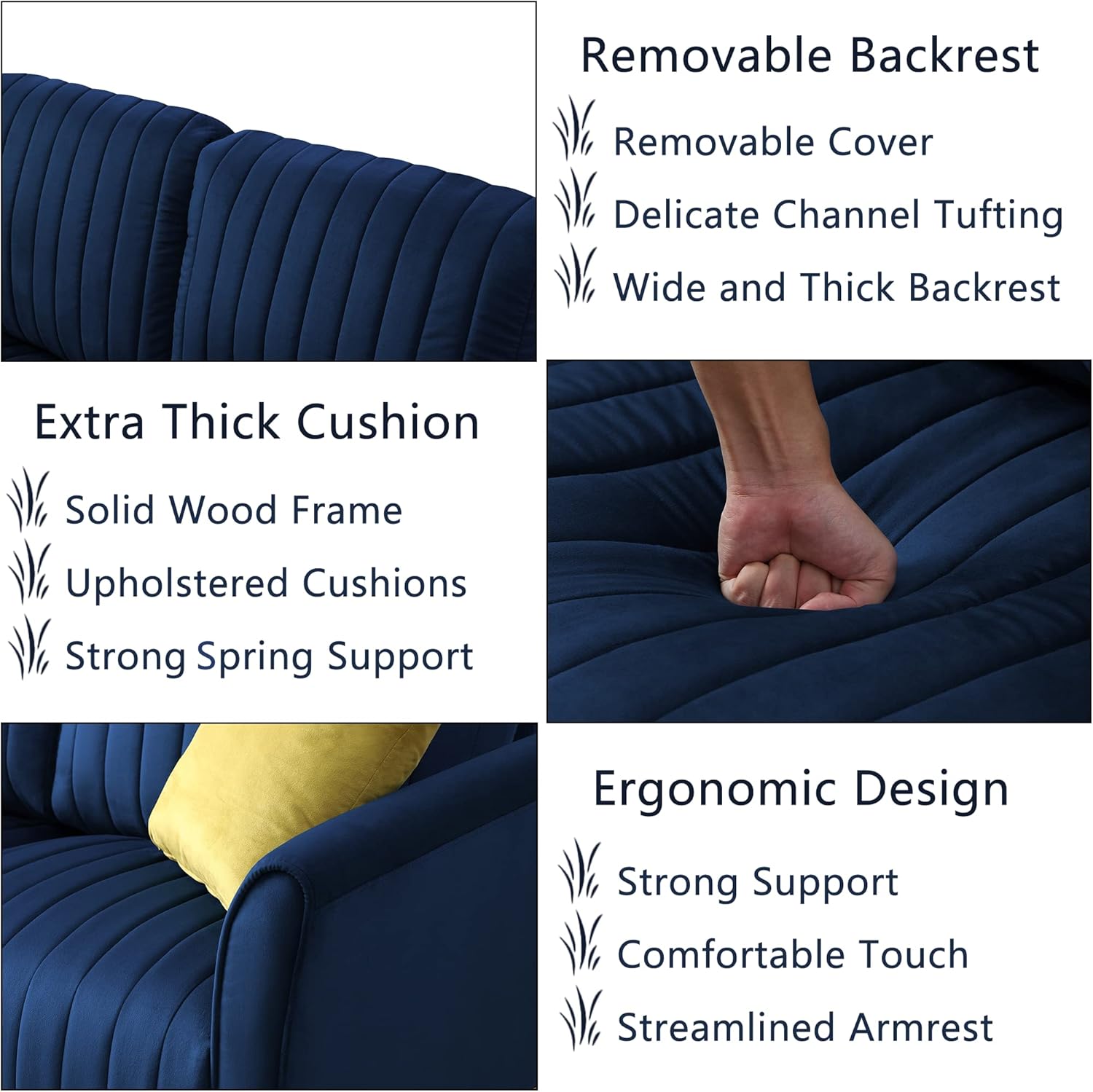 Tmosi Moderno sofá individual de terciopelo, sillón decorativo con almohadas de respaldo extraíbles, silla moderna Arm Club Leisure con patas de