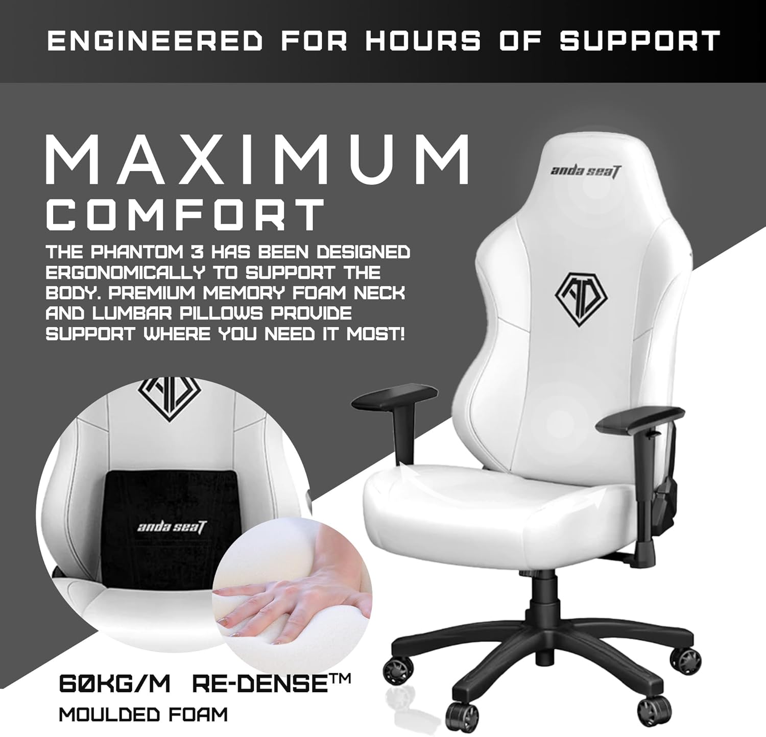 Anda Seat Phantom 3 Sillas de cuero para juegos para adultos, silla grande y ancha para juegos con soporte lumbar, cómodos asientos de videojuegos