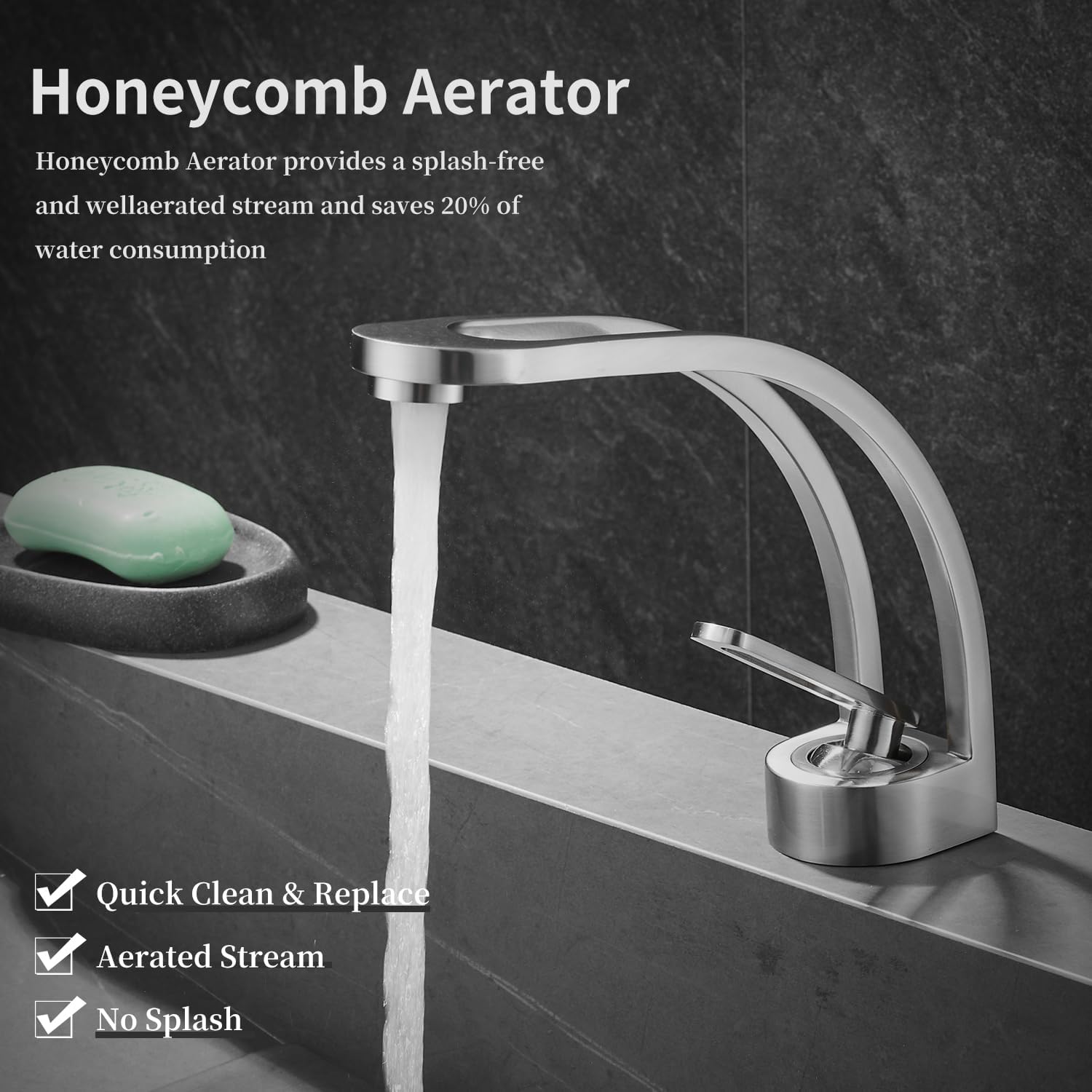 Elegante grifo de lavabo de baño de un solo agujero, níquel cepillado hueco para fregadero de tocador de latón sólido, grifo de lavabo de una sola
