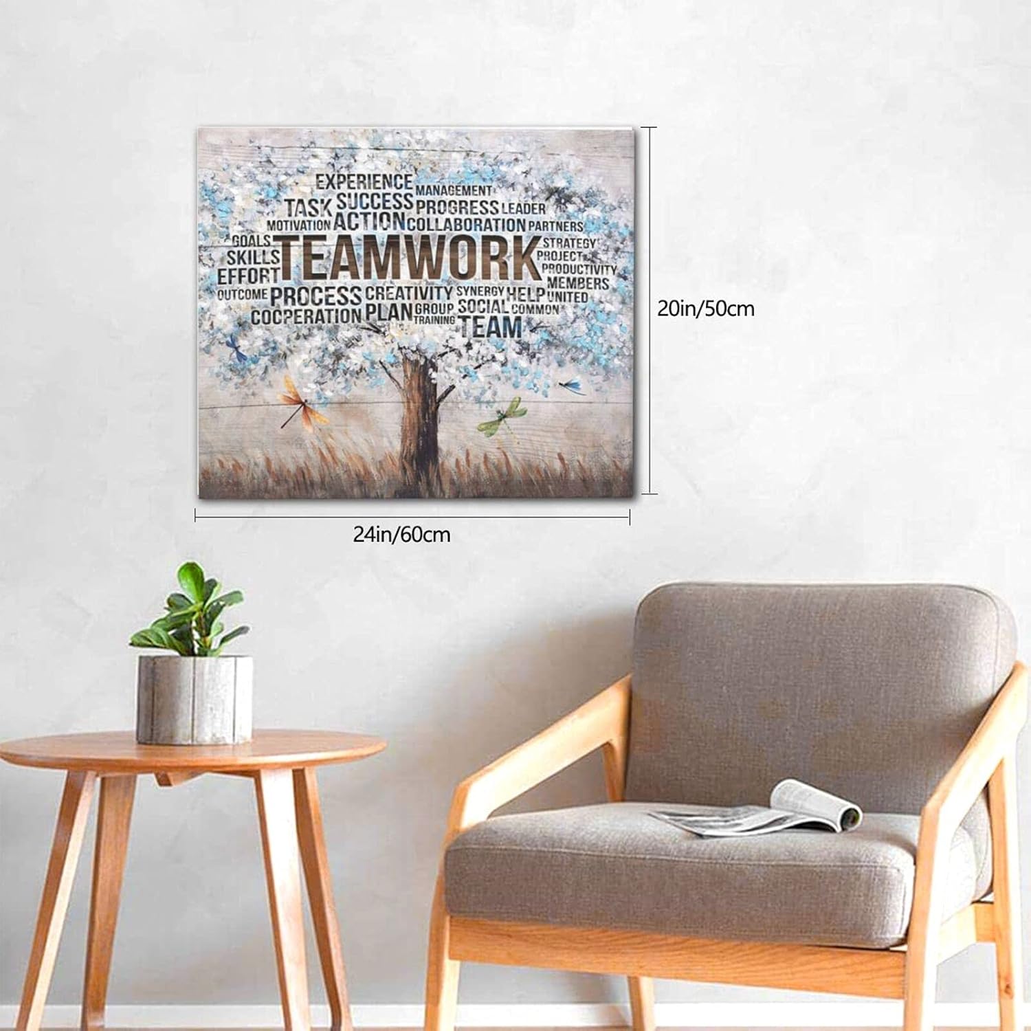 Drawpro Arte de pared inspirador de árbol de trabajo en equipo para oficina, citas motivacionales, decoración de pared, decoración inspiradora de