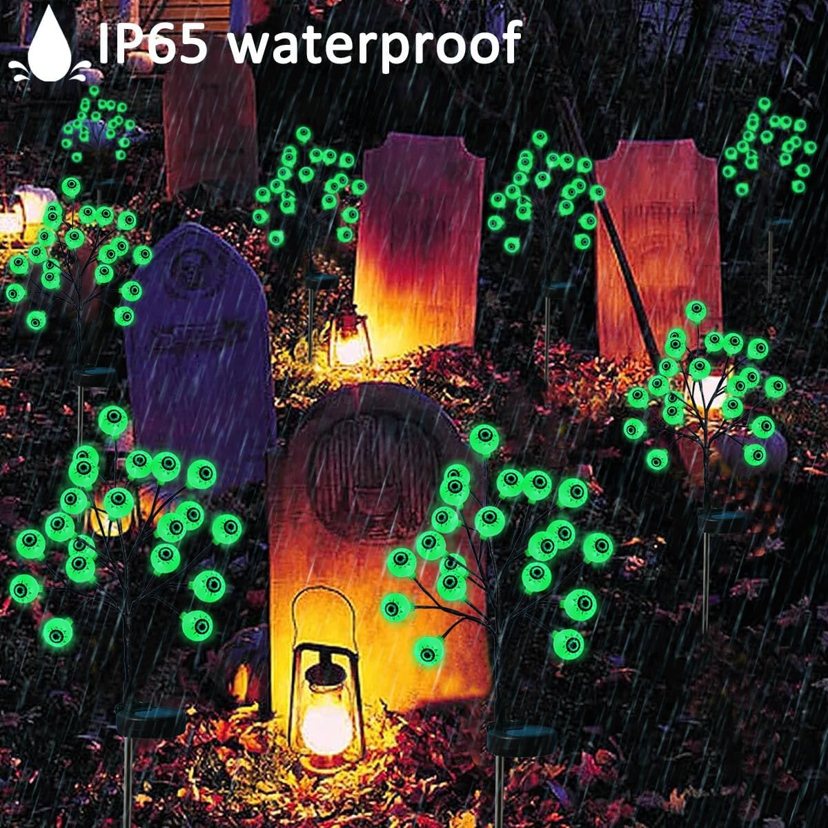 Decoraciones de Halloween para exteriores, luces solares de Halloween, paquete de 2 40 luces LED impermeables de estaca para decoración de