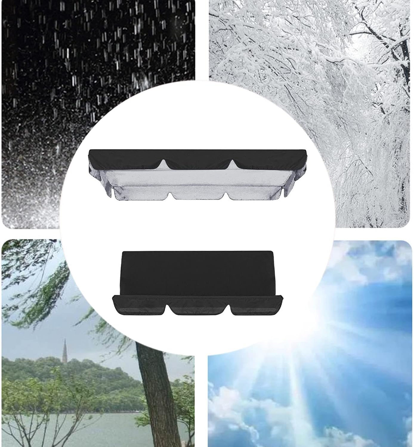 YUUAND Juego de toldo de poliéster con funda de cojín de asiento  Cubierta de toldo de poliéster impermeable con bloqueo UV para patio al aire