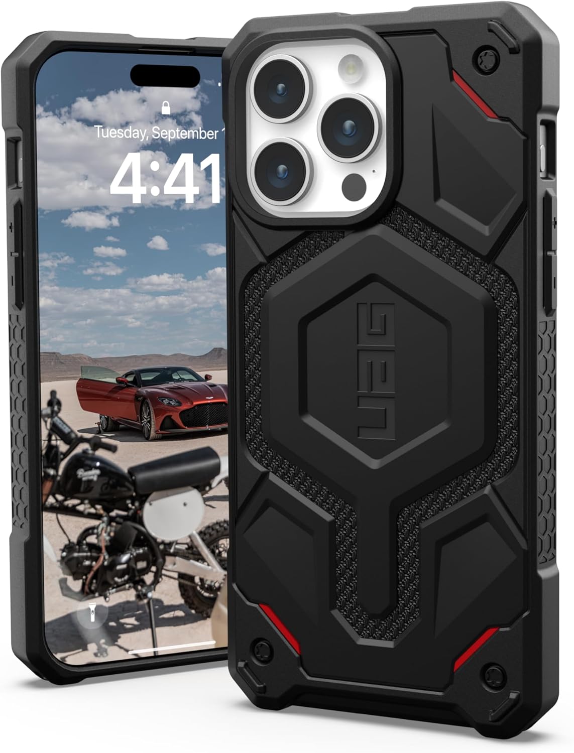 URBAN ARMOR GEAR UAG – Funda diseñada para iPhone 15 Pro Max Monarch Pro Kevlar de 6.7 pulgadas, paquete con cordón cruzado UAG para teléfono civil,