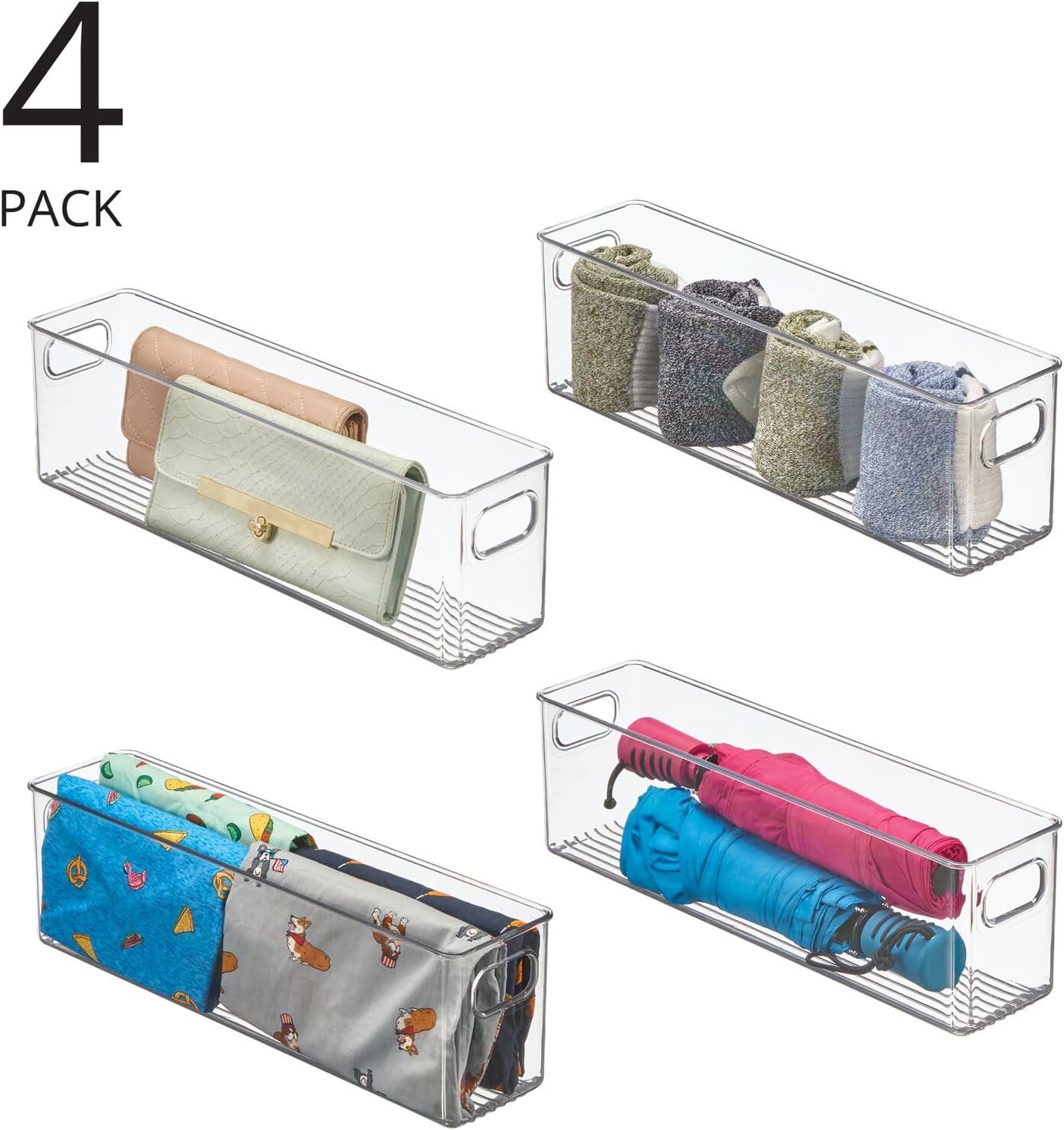 mDesign Organizador de plástico para armario del hogar, cesta de almacenamiento con asas para dormitorio, baño, estantes de gabinete, entrada y