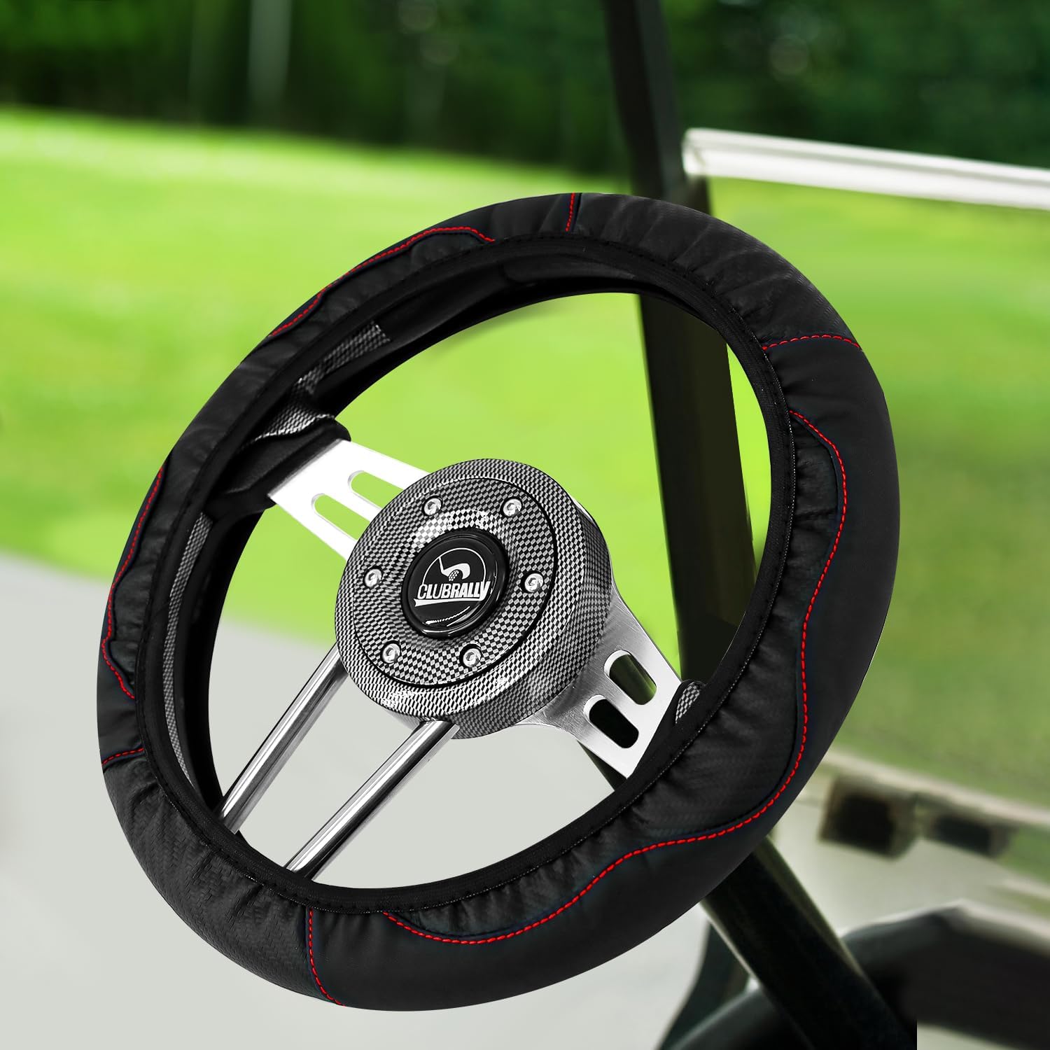 Funda universal para volante de carrito de golf, funda de cuero antideslizante de 15 pulgadas para auto club, Yahama, EZGO (negro)