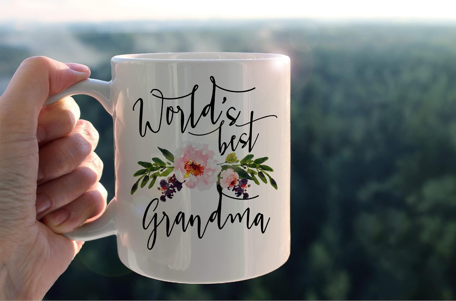 kunlisa Taza de cerámica floral para la mejor abuela, taza de cerámica floral de 11 onzas, taza de té con leche para abuela, abuela, cumpleaños, día