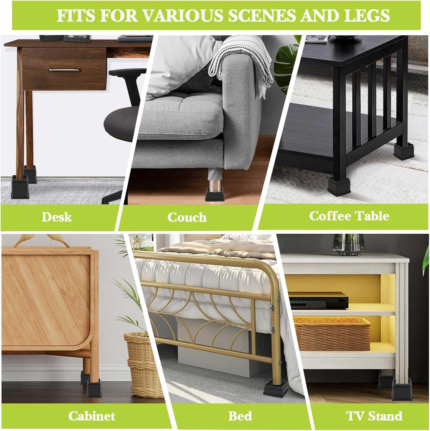 Paquete de 4 elevadores de muebles de 1 pulgada, elevadores de cama ajustables resistentes para mesa, escritorio, sofá, gabinete, marco de cama,