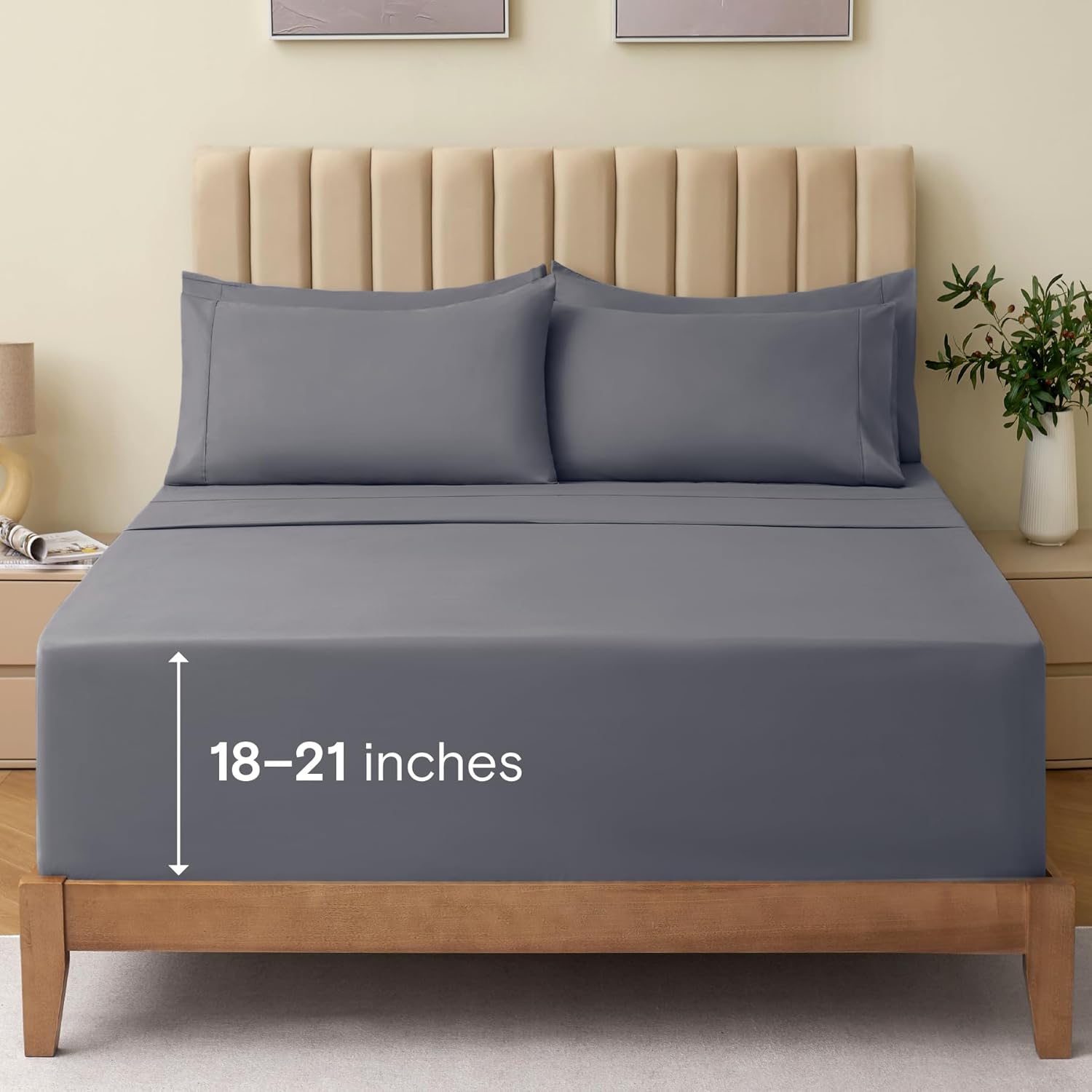 LuxClub – Juego de sábanas y fundas de almohadas, 7piezas, rayón hecho de bambú, esquinas tipo bolsillos profundos hasta 21in, sedosas, antiarrugas,