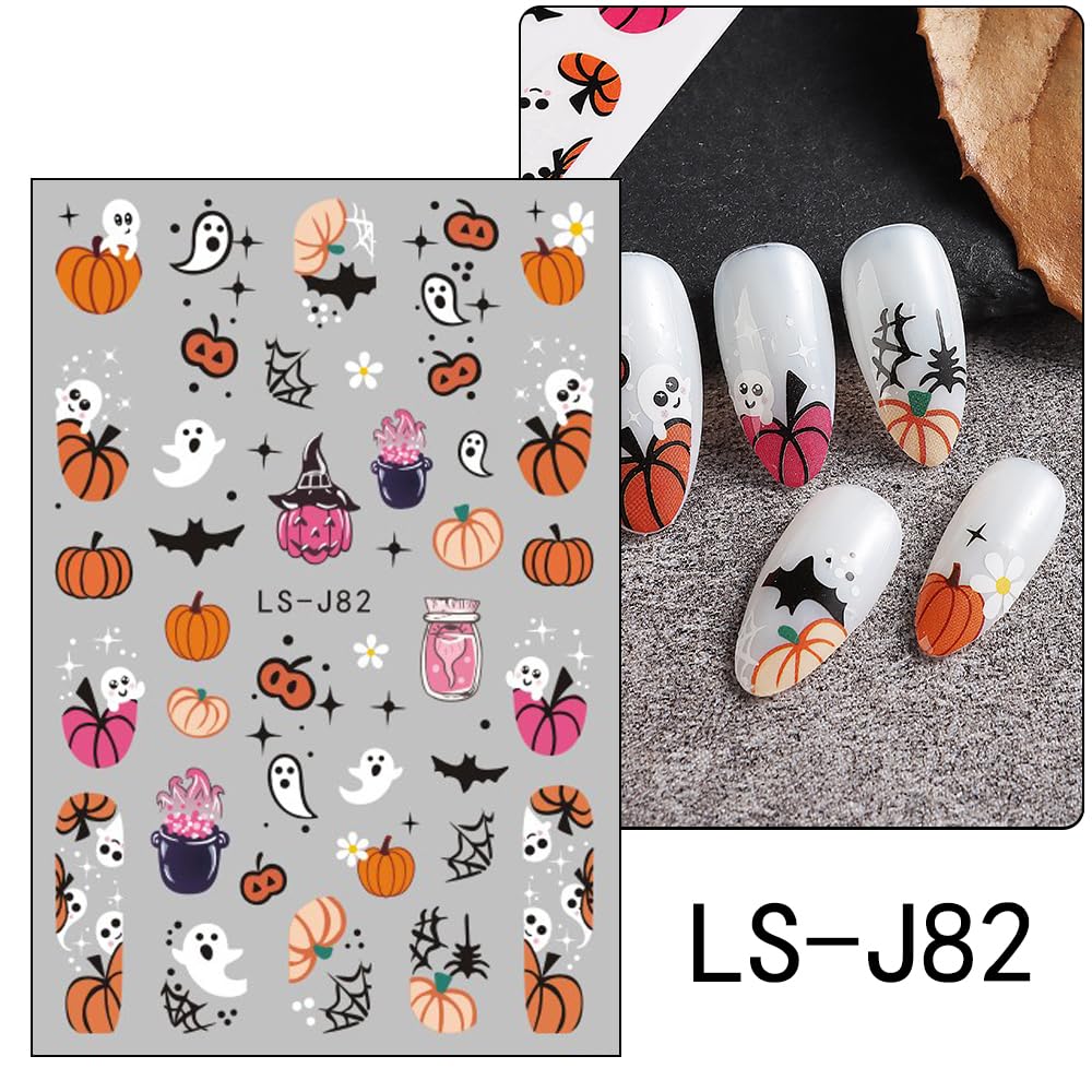 Calcomanías de arte de uñas de Halloween, calcomanías 3D, autoadhesivas, lindas calcomanías de calabaza fantasma, calcomanías de uñas de murciélago,