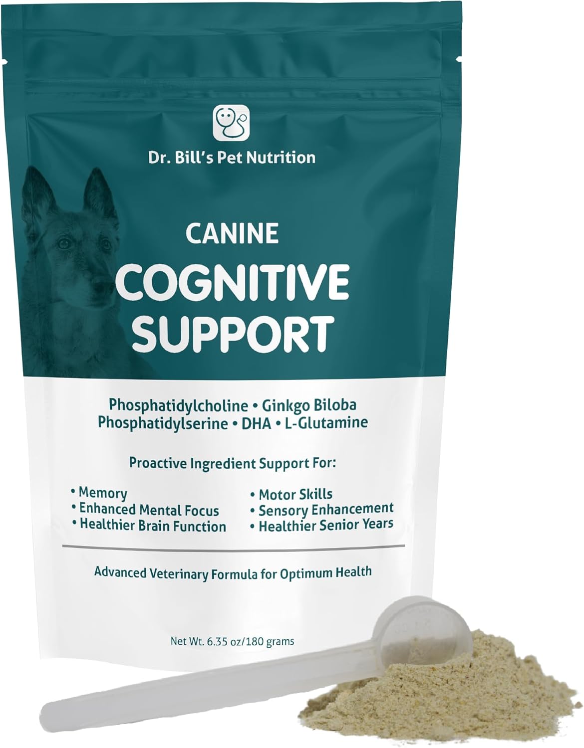 Dr. Bill’s Apoyo cognitivo canino  Suplemento de apoyo de memoria multivitamínico para perros  Contiene Gingko Biloba, L-Carnosina, Vitamina B-12,