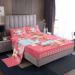 Erosebridal Juego de sábanas tamaño individual de elefante con diseño de animales del bosque para niñas y niños, juego de sábanas florales rosas y Erosebridal Juego de sábanas tamaño individual de elefante con diseño de animales del bosque para niñas y niños, juego de sábanas florales rosas y