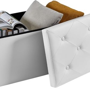 VECELO Banco otomano plegable de almacenamiento de 30 pulgadas, taburete y reposapiés versátil, banco de dormitorio con almacenamiento, baúl de VECELO Banco otomano plegable de almacenamiento de 30 pulgadas, taburete y reposapiés versátil, banco de dormitorio con almacenamiento, baúl de