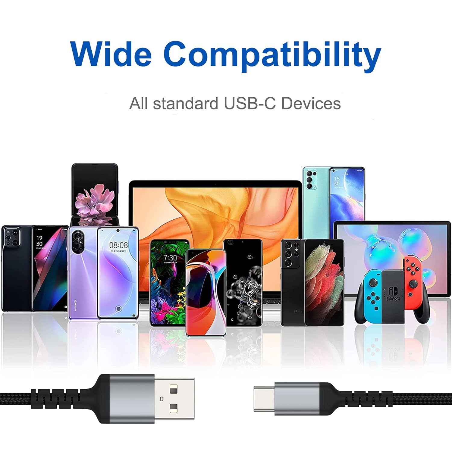 Cable USB C de 1.5 pies, cable de carga USB 2.0 trenzado tipo A a tipo C de 18 pulgadas, cable Android Auto compatible con iPhone 15 ProMax, Samsung