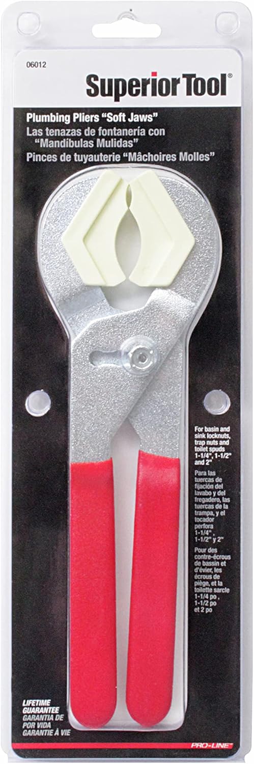 Superior Tool 6012 Alicates de fontanería de mandíbula suave, talla única, rojo