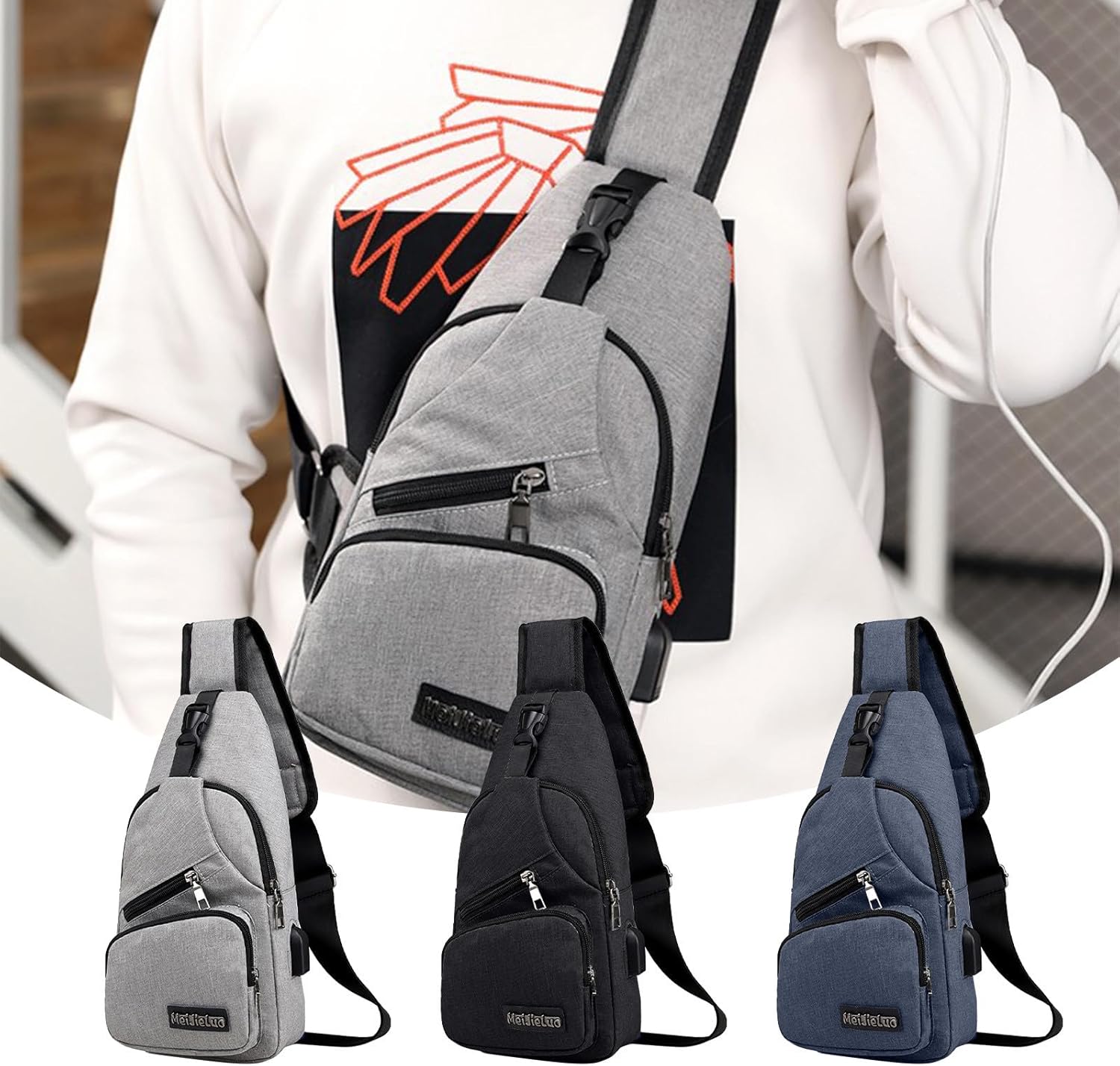 sdhkgrrt Bolso cruzado multiusos para hombre y mujer, mochila con correa impermeable, bolsa de senderismo al aire libre con agujero para auriculares