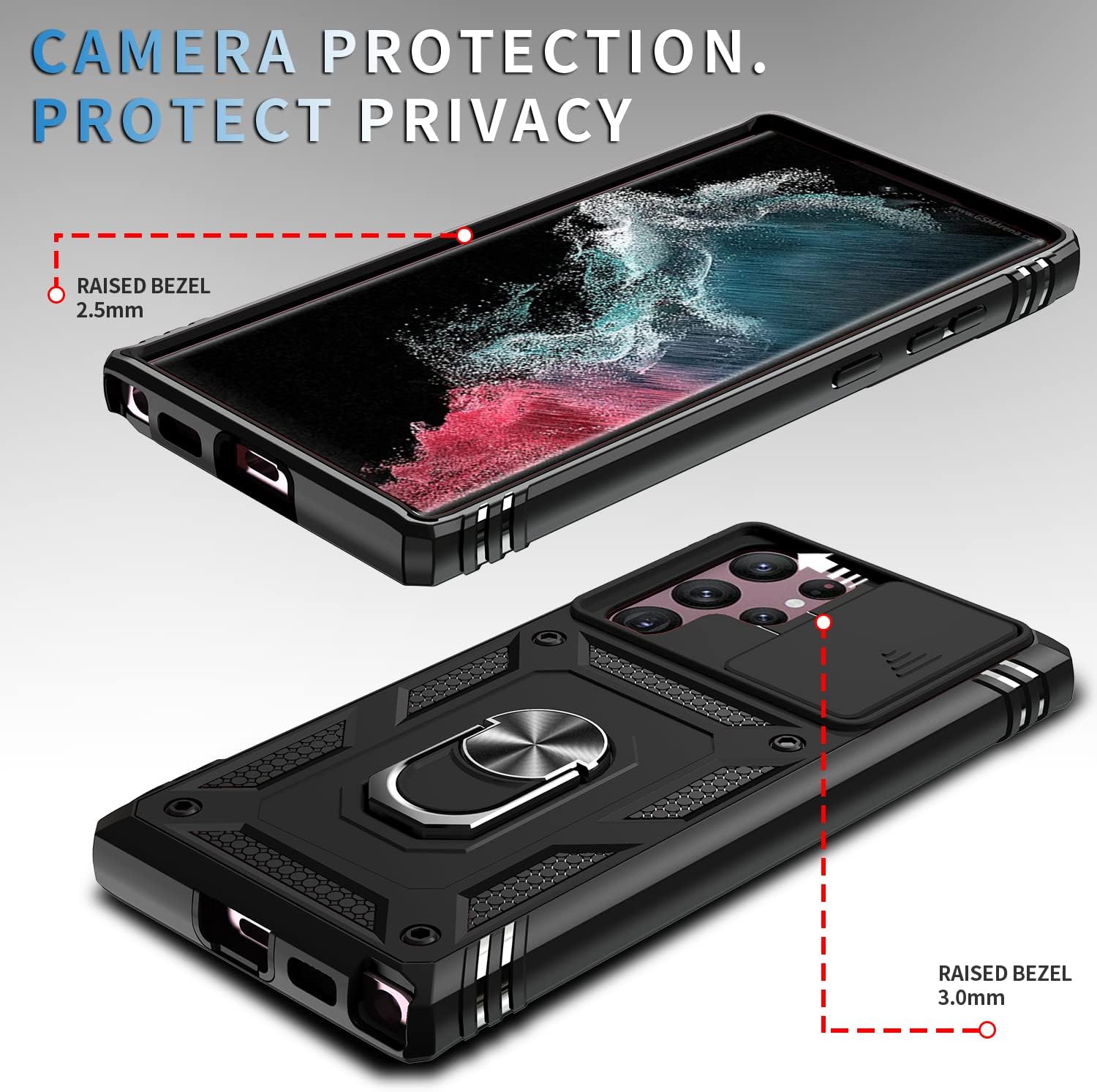ZLCYFJIXV Funda diseñada para Galaxy S22 Ultra (2022), con cubierta deslizante para cámara y soporte, a prueba de golpes, compatible con Samsung