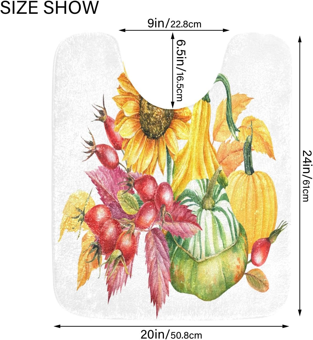 Bathroom Rugs Sets 2 Piece 24×16+24×20 Inch,Soft U-Shaped Contour Toilet Rug Pumpkin Sunflowers Non-Slip Absorbent Bath Floor Mat Carpet Set Water